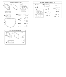 Engine/Valve Gasket Set, Carburetor Overhaul Kit Diagram and Parts List for 44Q977-0277-B1 400000 - 699999 Briggs and Stratton Engine